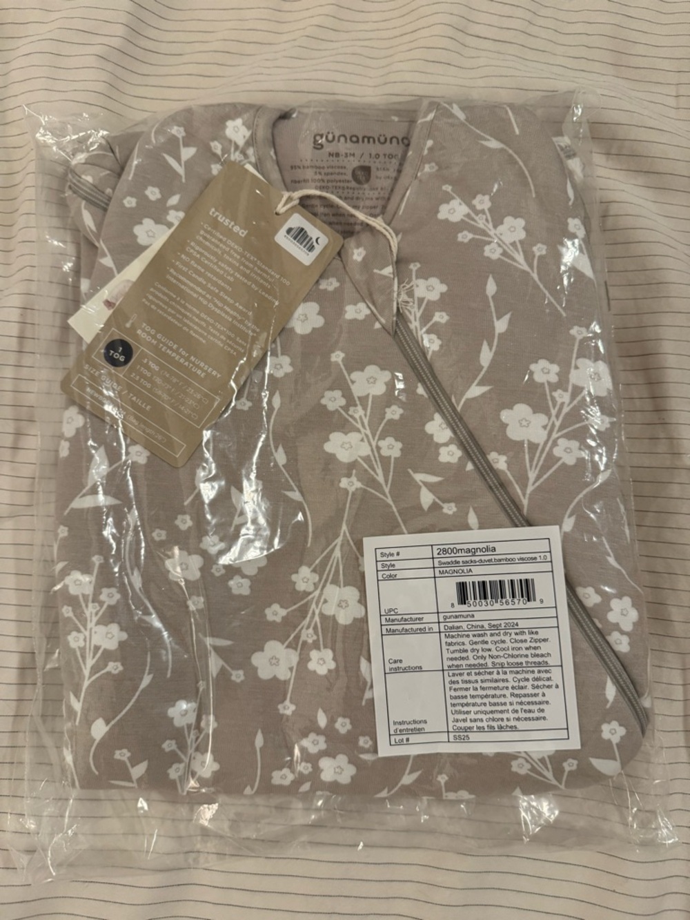 GUNAMUNA Floral Magnolia Swaddle Sleep Sack 1.0 TOG - NB-3months